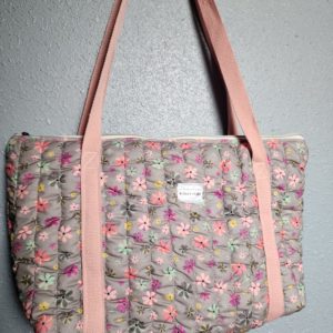 Gray Flowered Tote with Zipper