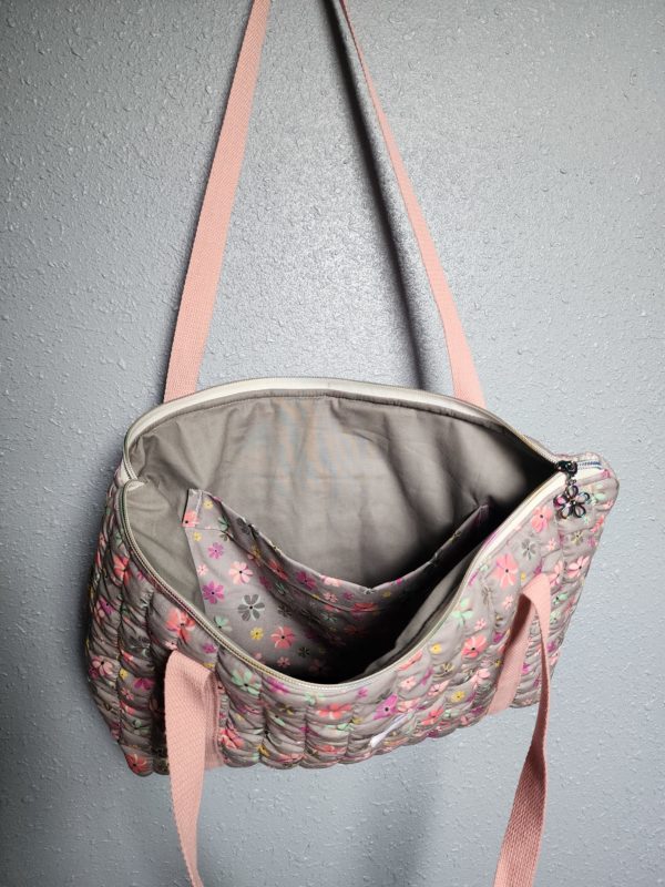 Gray Flowered Tote with Zipper - Image 2
